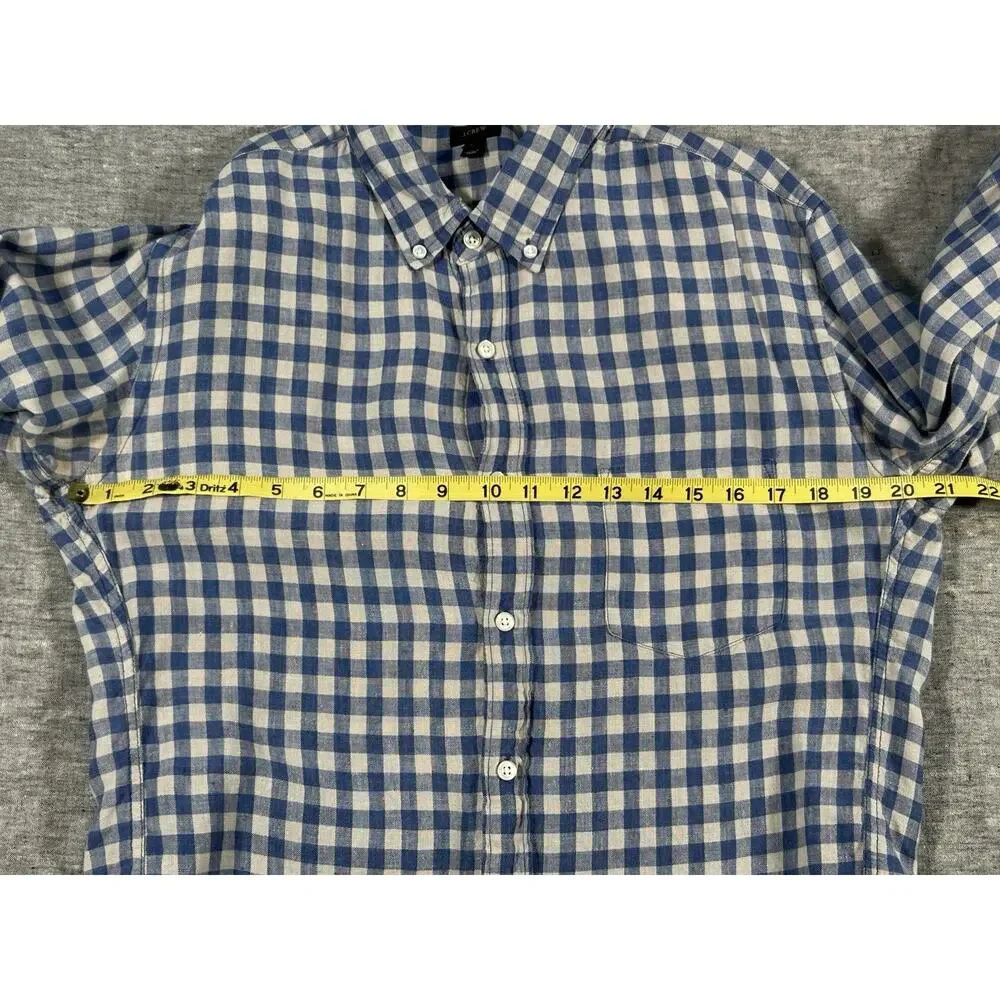 J Crew Baird McNutt Irish Linen Shirt Mens Large Plaid Classic Preppy Button-Up
